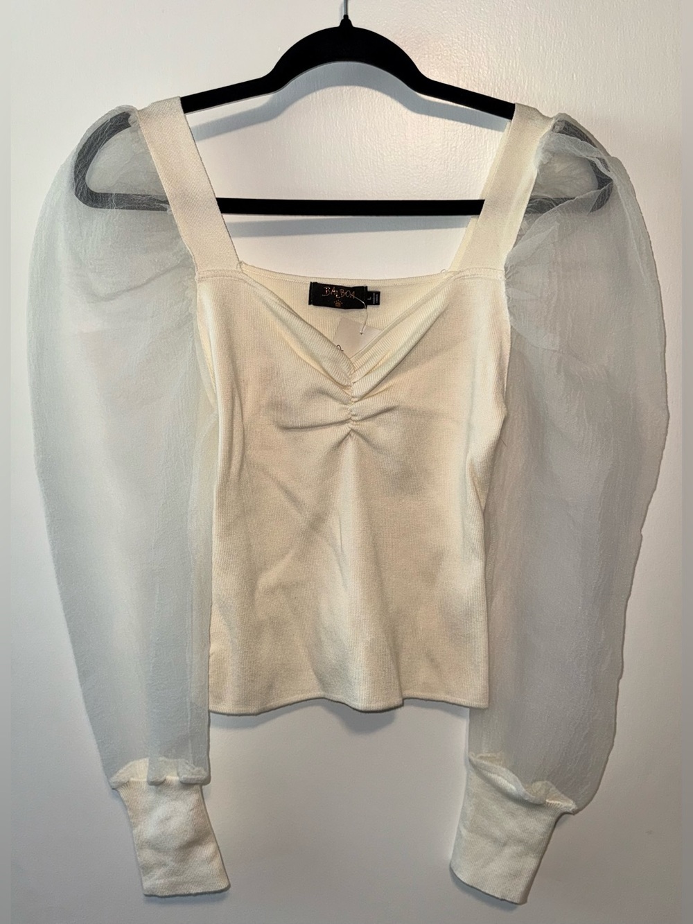 BALBOA Ivory Puff-Sleeve Knit Top